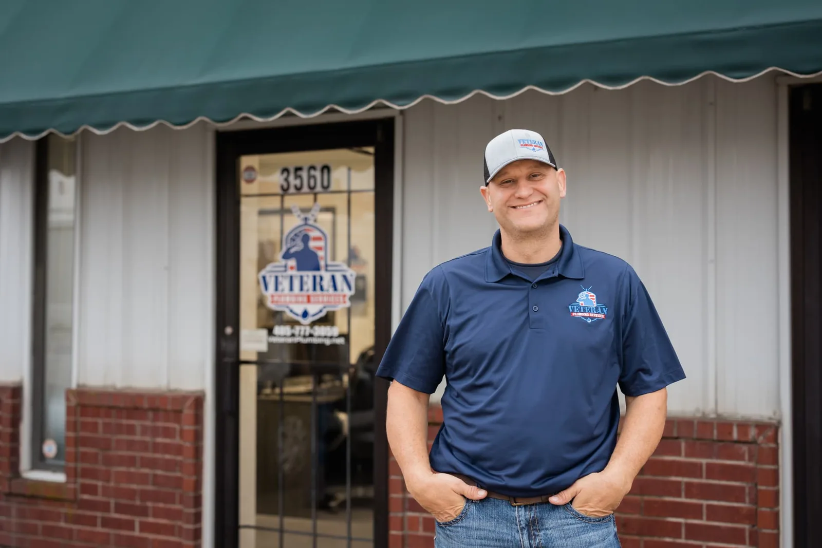 David Wheeler, owner of Veteran Plumbing Services, standing outside the company's Norman, Oklahoma shop and office at 3560 National Dr